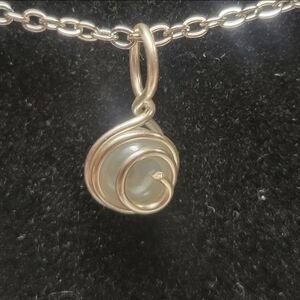 Silver and Light Green Faux Pearl Necklace